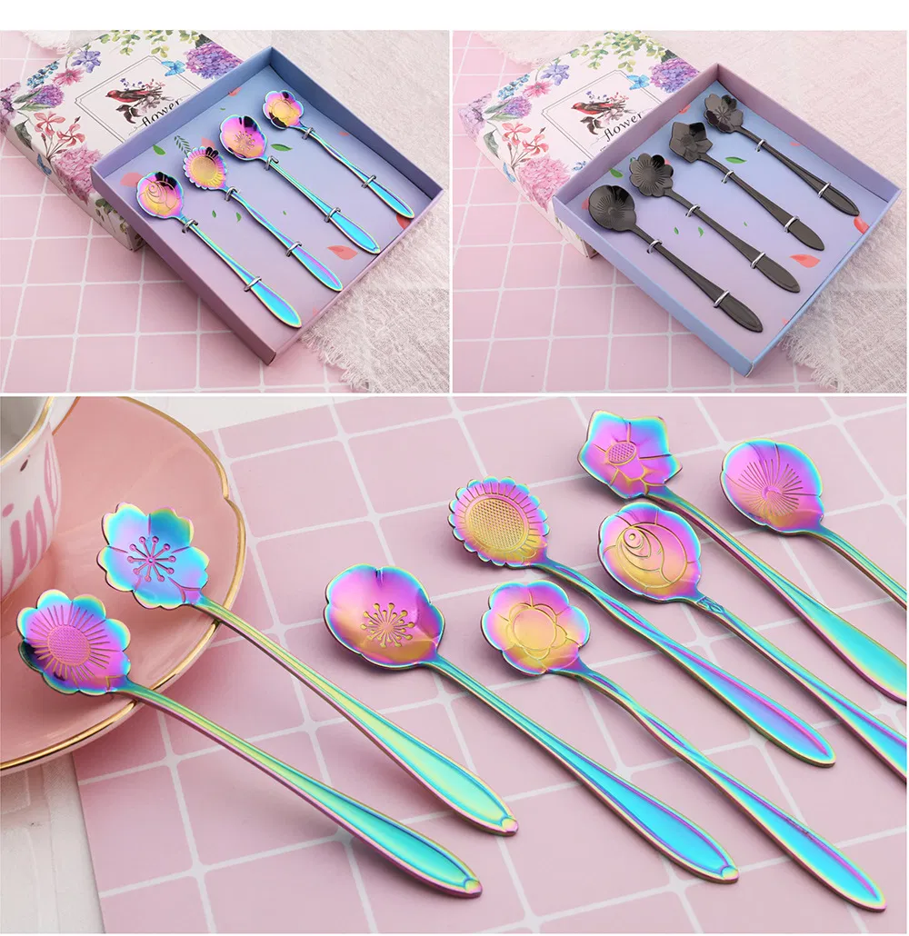 Colorful Gold Plated Flower Spoons Mixing Coffee Spoons