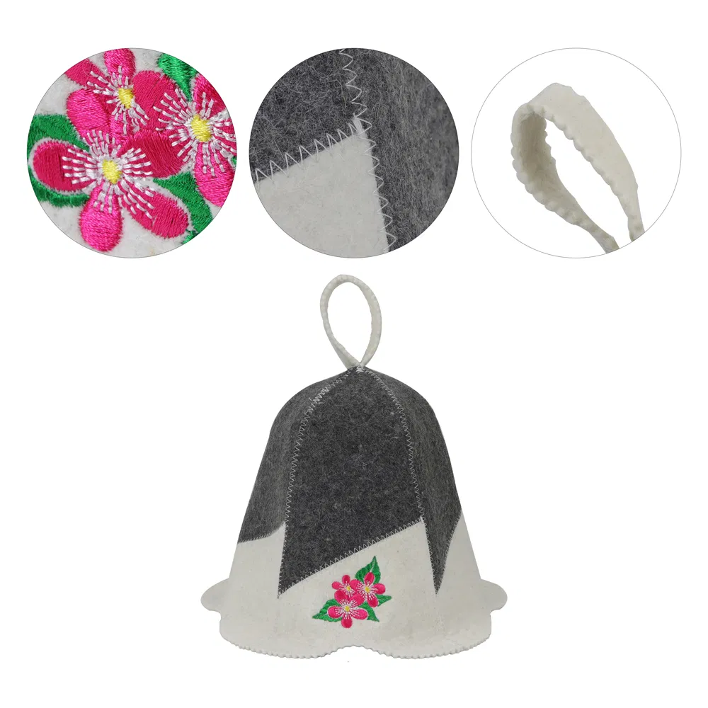 Sauna Hat for Women and Men, Wool Felt Hats Embroidered Sauna Hat Shower Head Cover Sauna Cap