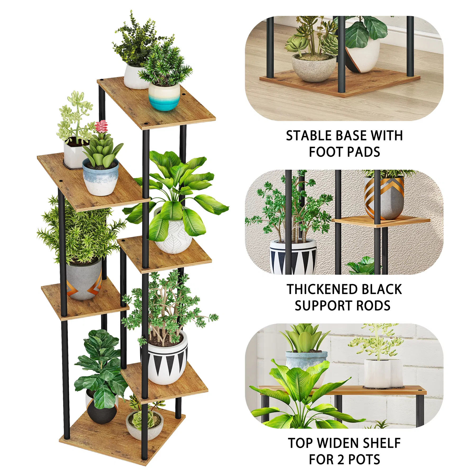 6-Tier Indoor Corner Brown Flower Pots Plant Rack Stand for Living Room