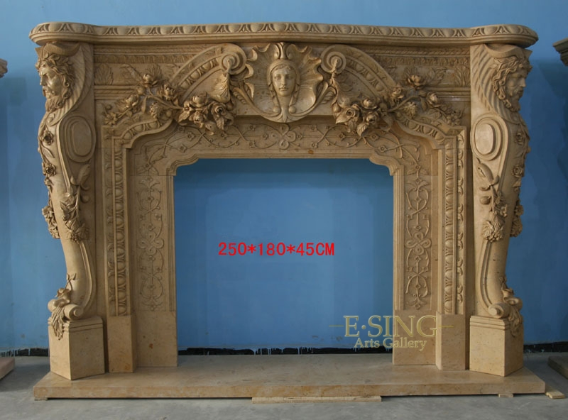 Custom Cheap Price Decorative European Home Decor Yellow Marble Fireplace Surround