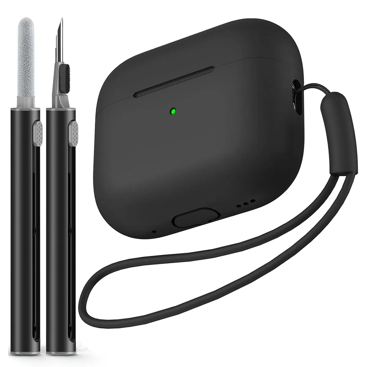 Чехол для AirPods Pro 2 с ручкой для чистки и карабином