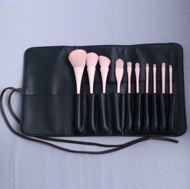 Angled Eyebrow Nose Shadow String Bag 10PCS Makeup Brush Set with Pouch