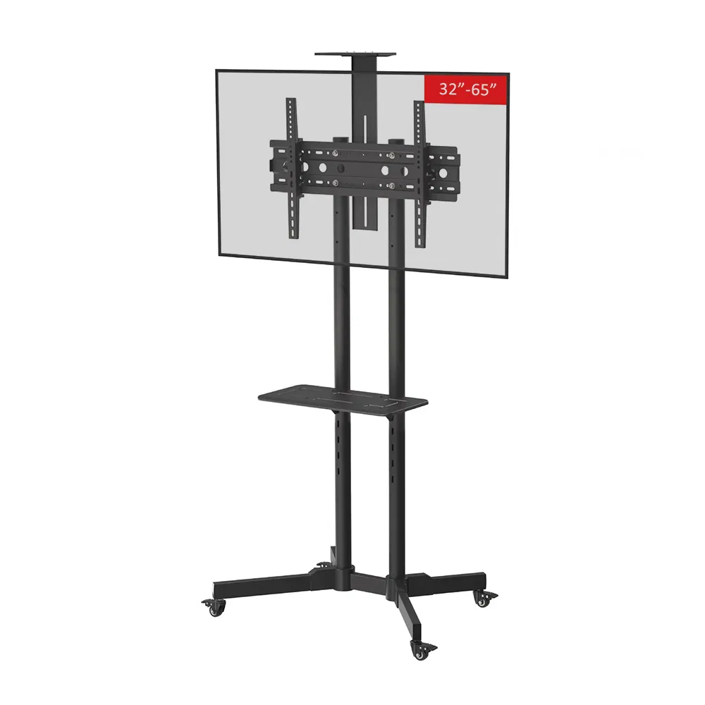 32"-65" Multi-Function TV Support Monitor Floor Stand with Swiveling Wheels
