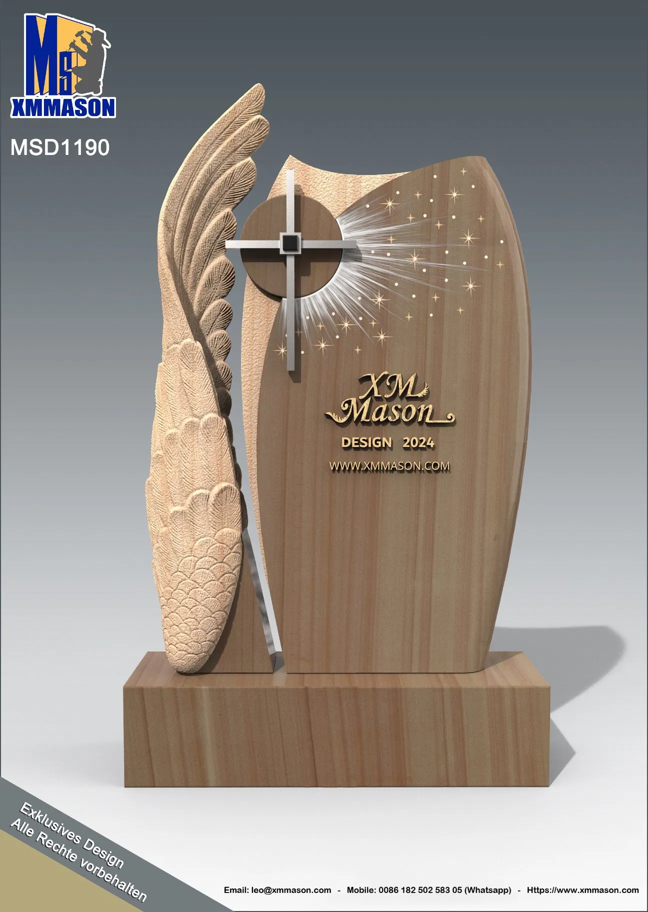 Upright Granite Cross with Wing Memorials Headstone