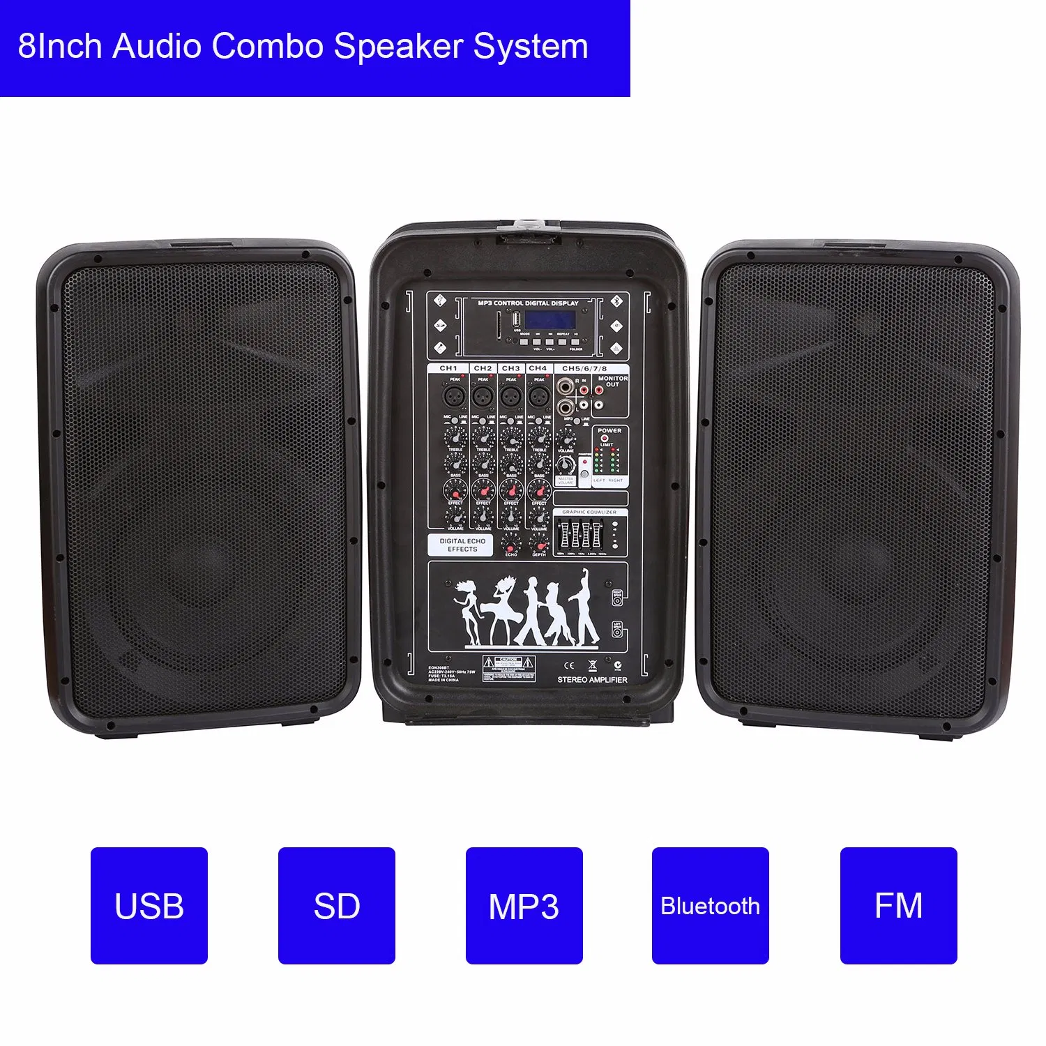Tws High-Power Bluetooth PA System with Lights 8inch Speaker Box