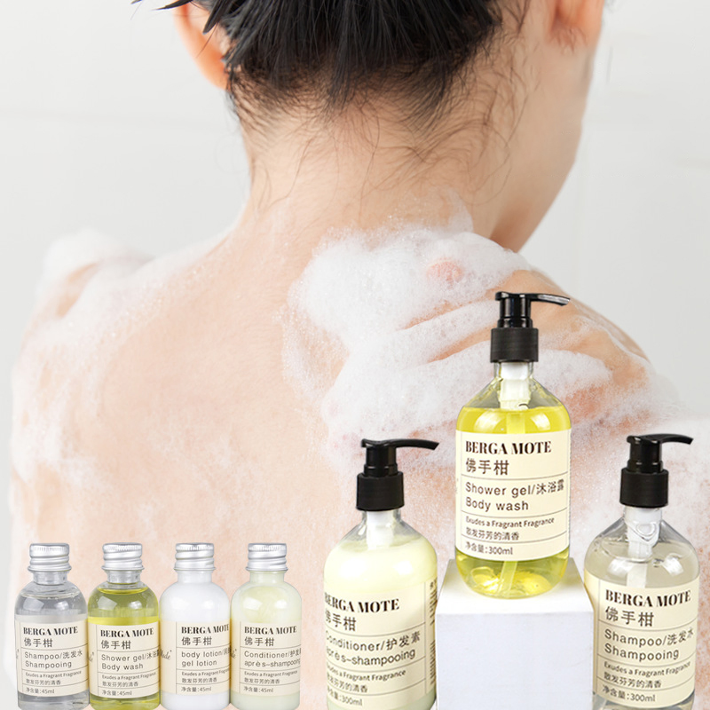Customized Bottle Hotel Shampoo Shower Gel Conditioner Body Lotion Combo