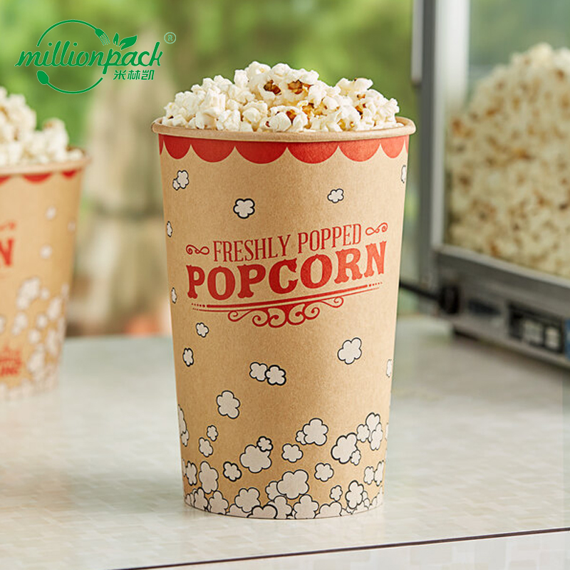 Бумажный стакан для попкорна одноразовый, красно-белый