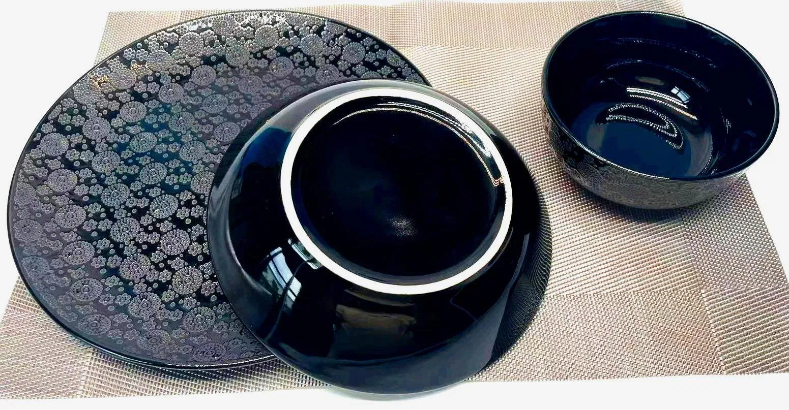 Stylish Black Printed Color Glaze Dinnerware Set Ceramic Tableware for Restaurant Table Service