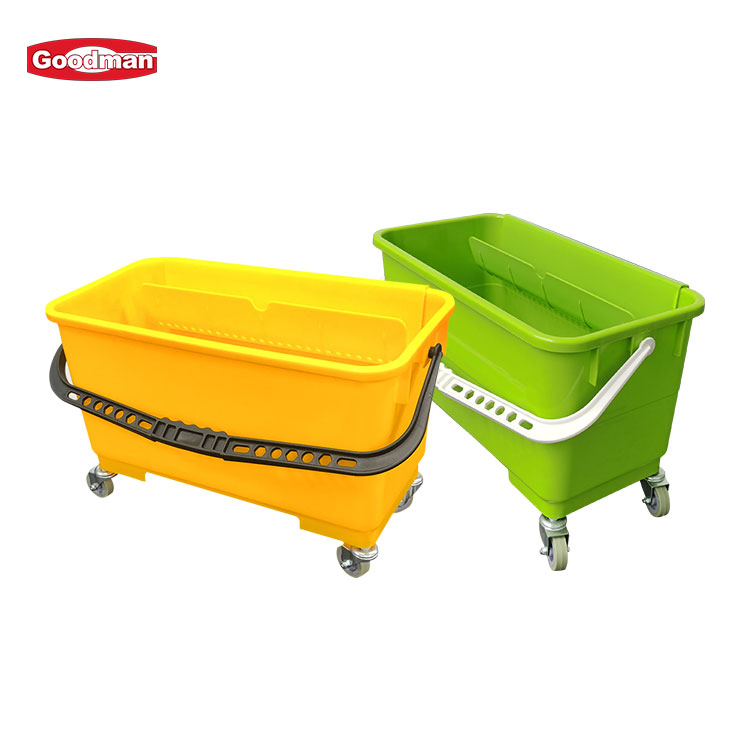 25L New Design Yellow Rectangle Bucket Floor Flat Window Mop Cleaning Bucket with Wheel