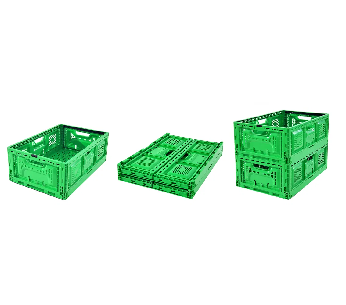 Agricultural Vented Mesh Plastic Moving Crate Fruit Foldable Plastic Crate Stackable Plastic Basket
