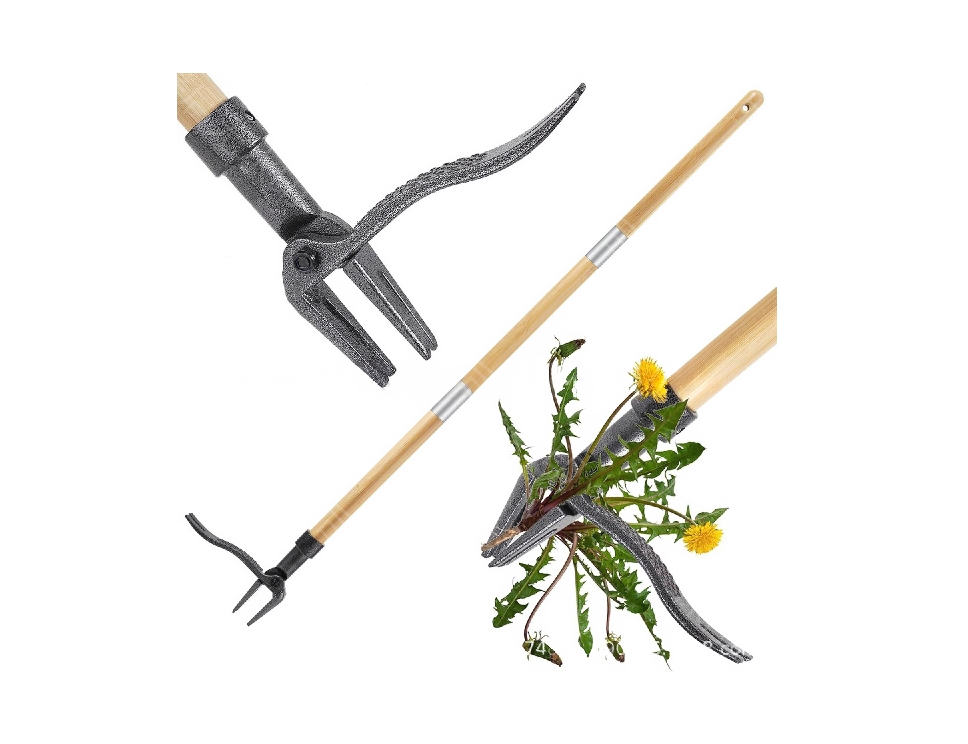 Real Bamboo & 4-Claw Steel Head Weed Puller Tool for Lawn/Yard