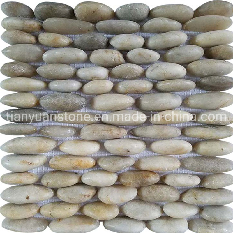 Flat Natural Stone Sliced Pebble Mosaic Tile