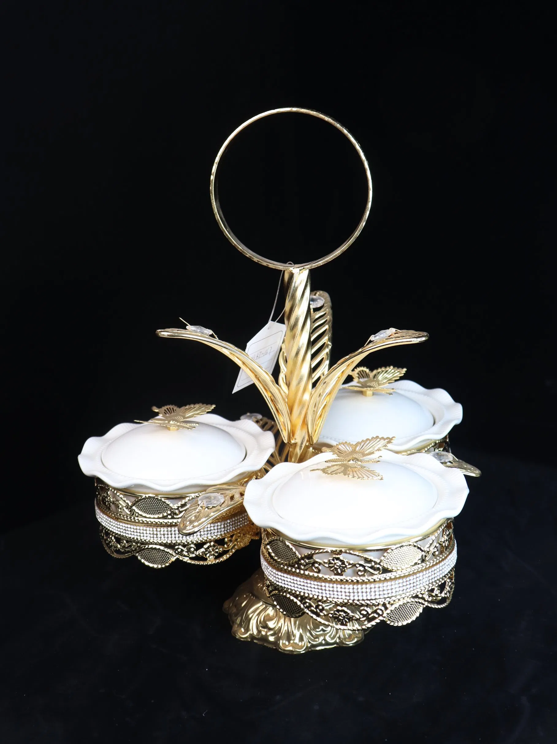 New High-End Gold-Plated Iron Strip with 3 Ceramic Bowls