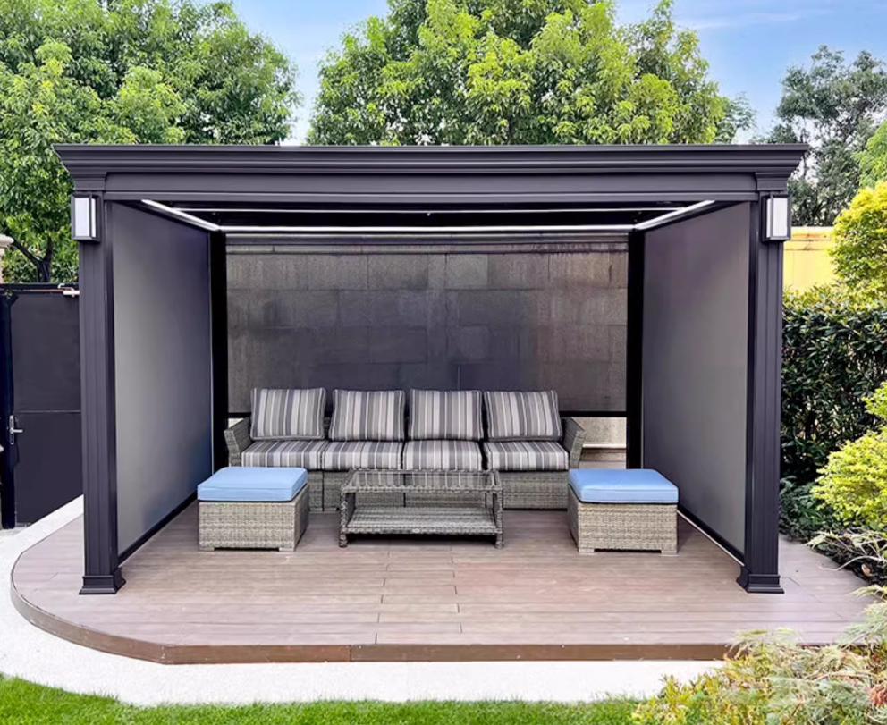 Беседка алюминиевая LED подсветка моторизованные жалюзи