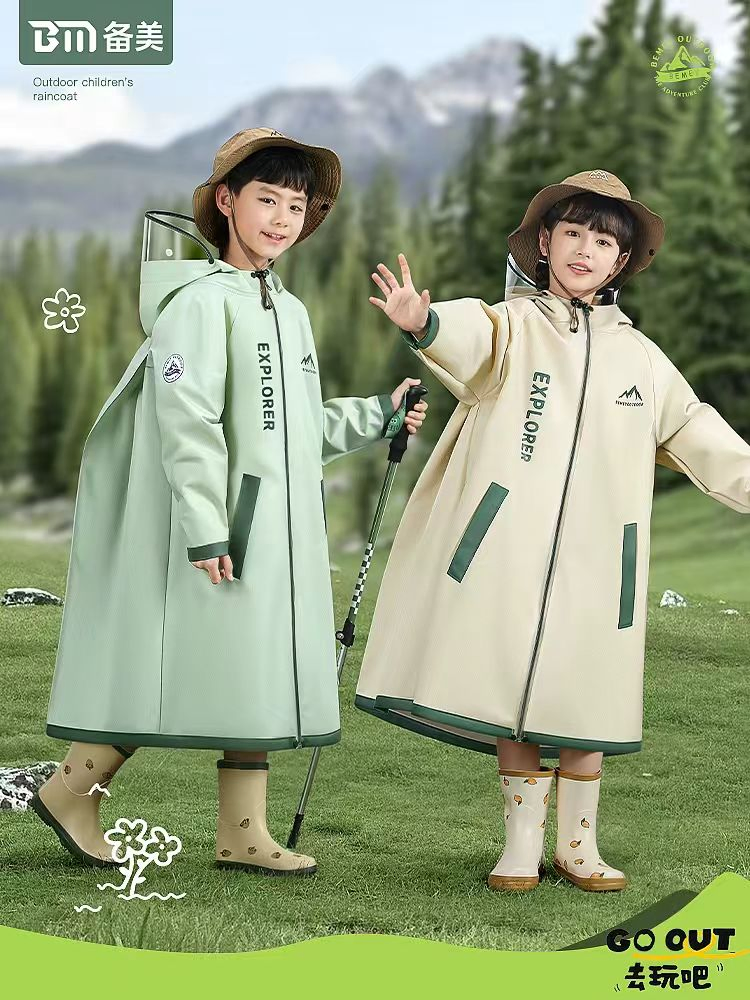 Children's Raincoat - Specially Designed for Primary School Students. Long Style for Boys and Girls. Fully Protects From Rain. Features a Place for Carrying