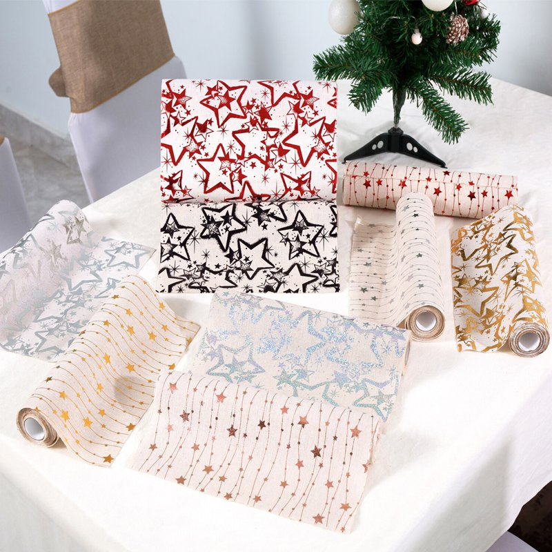 Printed Gold Silver Red Stars Christmas Party Indoor Decorations Tablecloth Linen Cotton Fabrics Table Cover Table Runner
