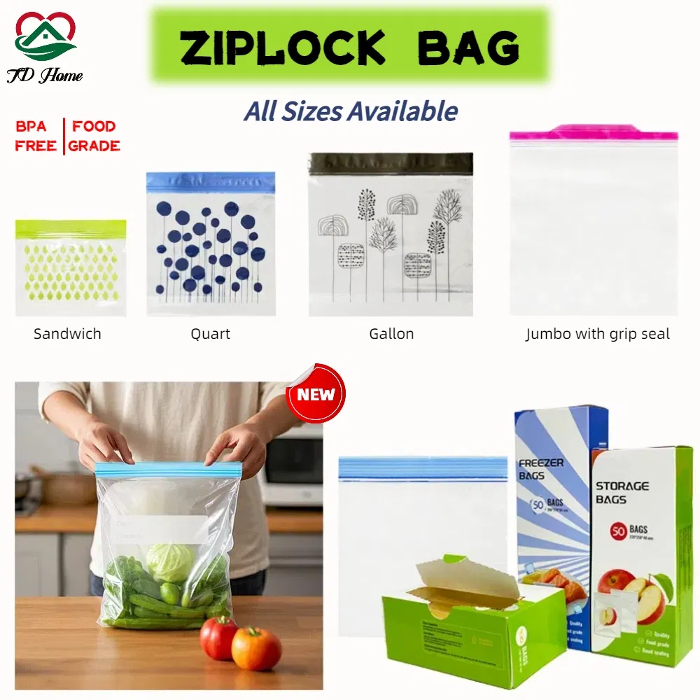 PE Food Grade Color Plastic Packaging Freezer Storage Zipper Bag Grip Seal Sandwich Self Sealing Seal Top Zipplock Bags for Fruit Snack Vegetable Candy Meat