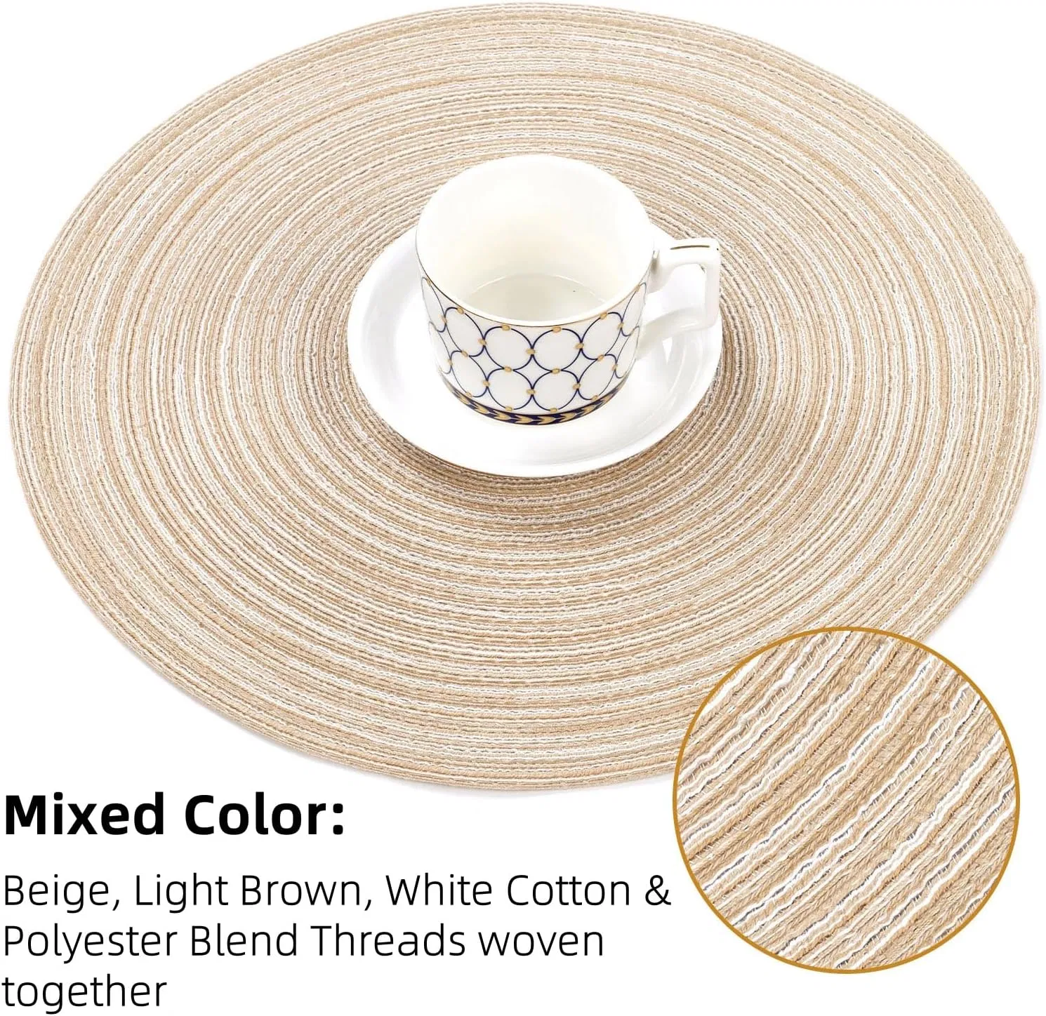 15 Inch Round Braided Non Slip Heat Resistant Washable Cotton Polyester Placemat