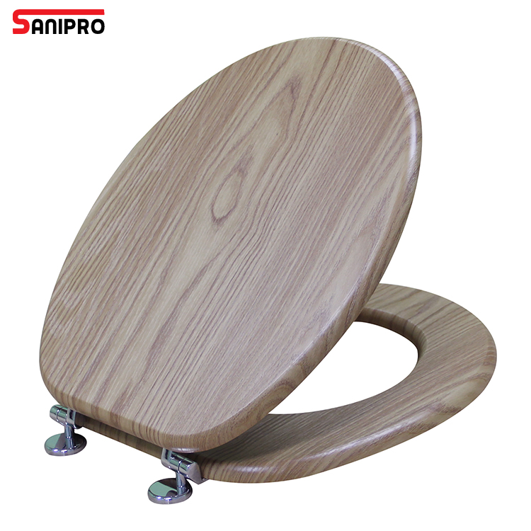 Sanipro Wholesale Luxury Slow Close Bamboo Wooden Round Toilet Seat Folding Squat Toilet Lid Cover for Bathroom