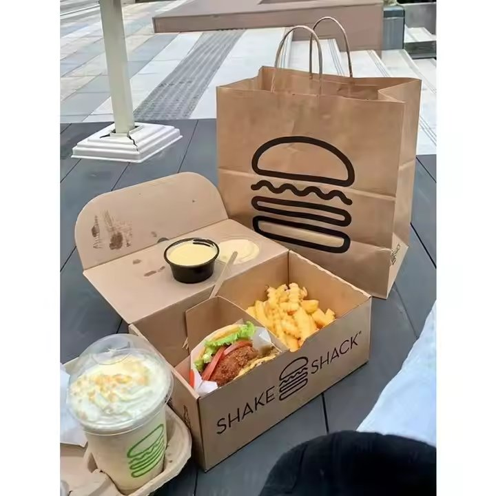 Kraft Corrugated Sandwich Pizza Burger French Fries Bento Box Chicken Cookie Packaging with Sauce Cup Divider