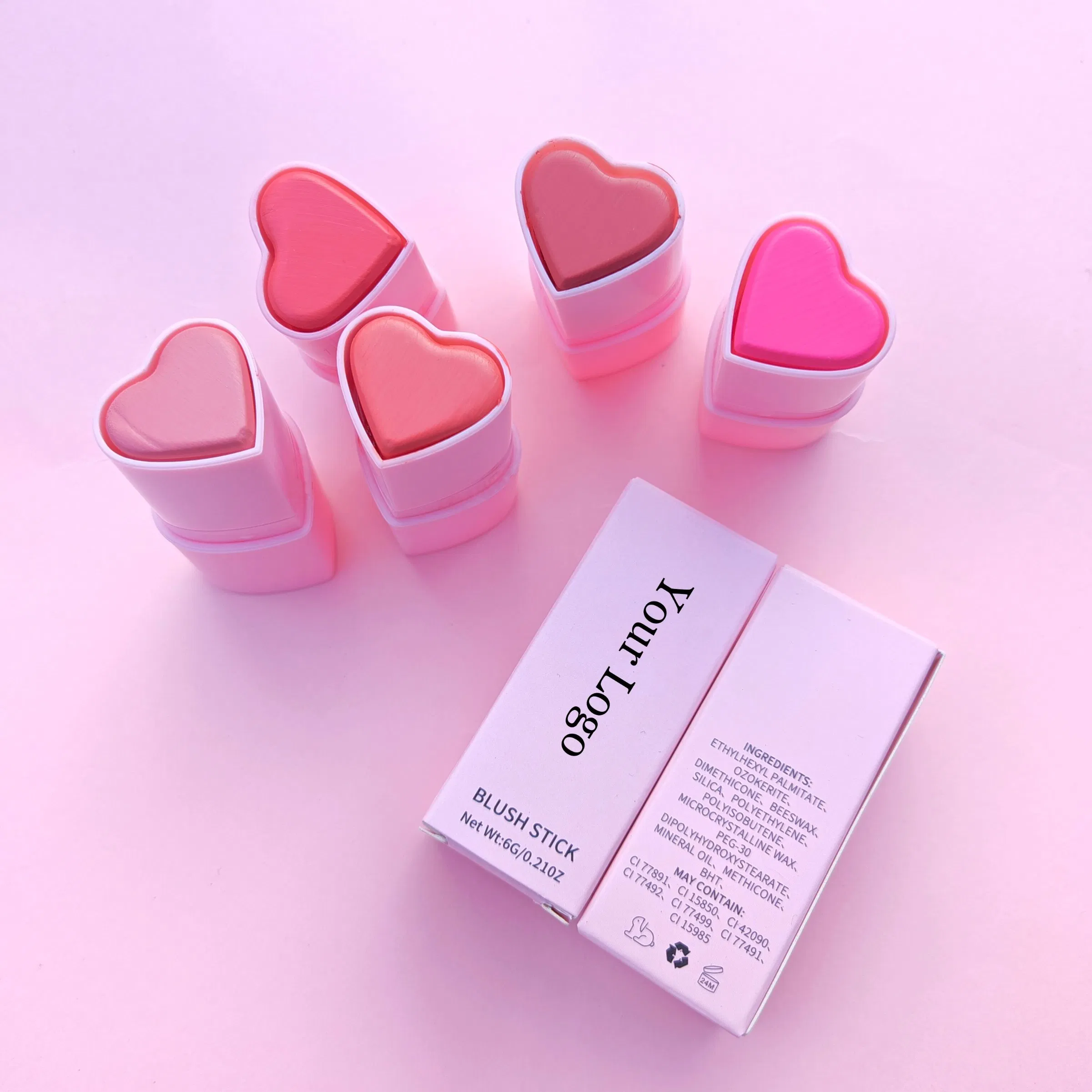 Creamy Heart Blush Stick Smooth Long Lasting Cute Face Makeup Customize Logo Waterproof Wholesale Blush