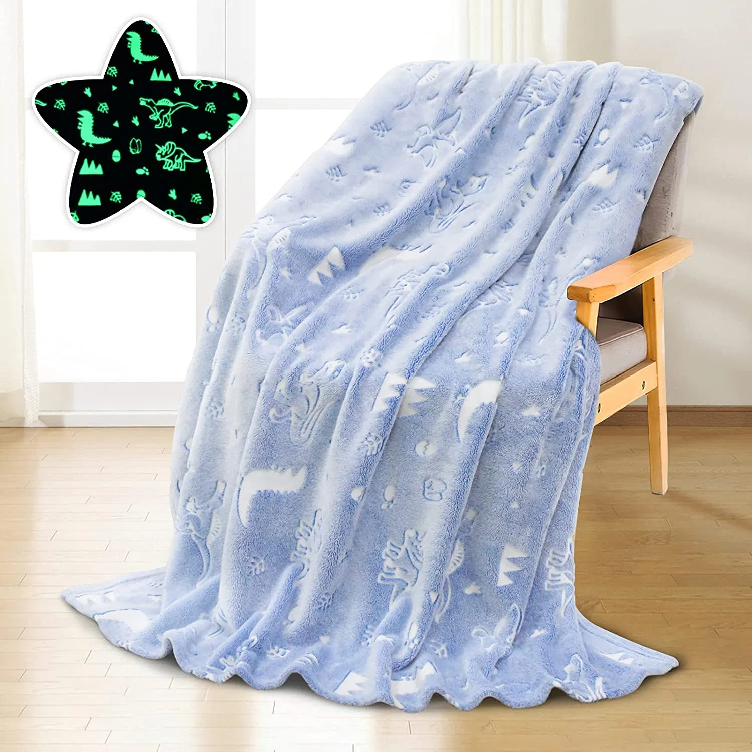 Glow in The Dark Throw Blanket for Kids 50 X 60 Inches, Cute Dinosaur Glowing Blanket with Dino Pattern for Bed Sofa Couch, Soft and Cozy Warm Cute Blankets