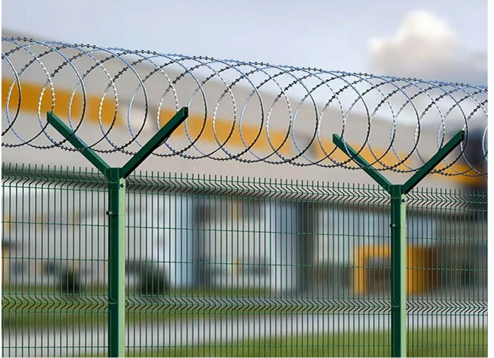 Y Post High Security Welded Airport Fences with Razor Wires for Airport Perimeter Protection