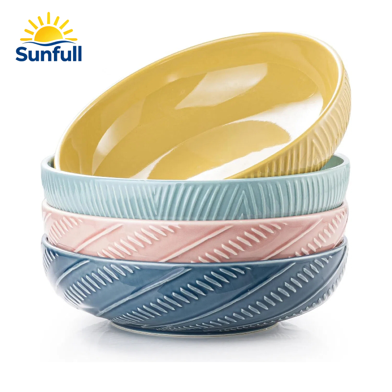8.5inch Pasta Bowls 36oz Serving Bowls Salad Bowls Ceramic Sturdy & Stackable, Ideal for Housewarming Festivals Multicolor Set of 4