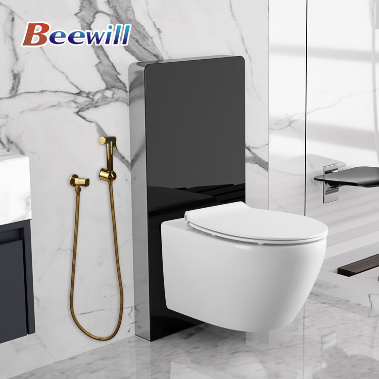 Modern Style Wall-Hung Toilet Bidet Dual-Flush Toilet with Glass Panel Flush Water Cistern