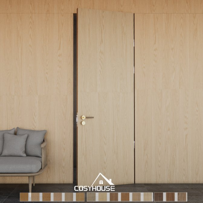 Modern Slat Wall Concealed Door with Vertical Wood Strips and Flush Design