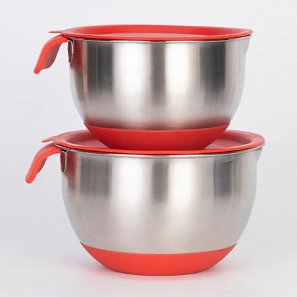 Stainless Steel Salad Mixing Bowl with Scale Non-Slip Silicone Lid Base Bl27346