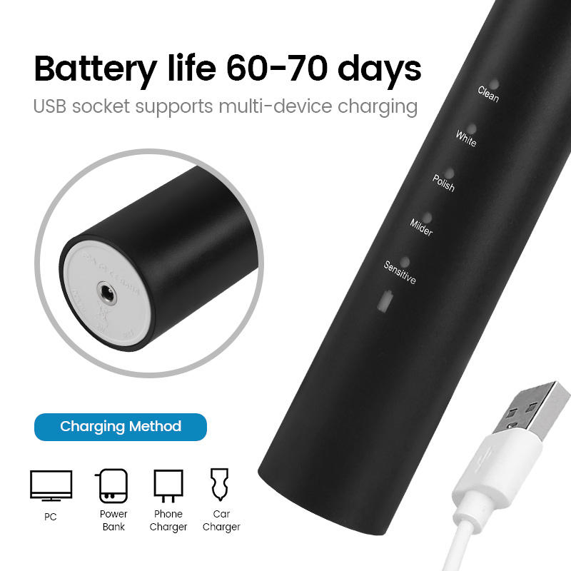 OEM Three Bristle Wireless Electric Toothbrush Waterproof for Adults Travel