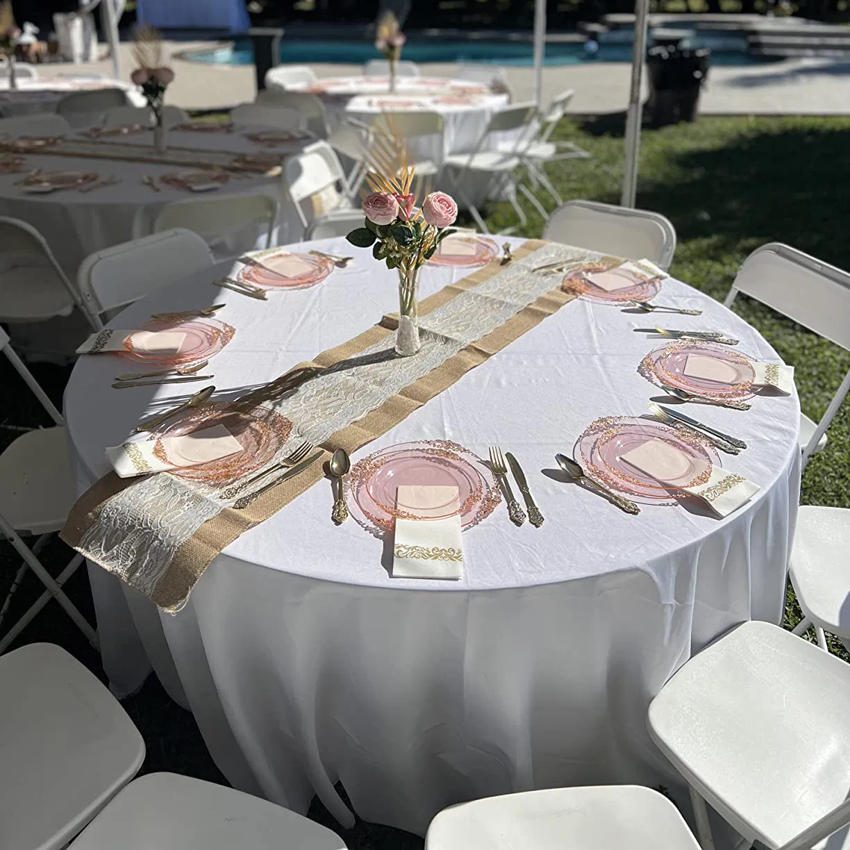 White Lace Natural Fiber Jute Wedding Table Runner