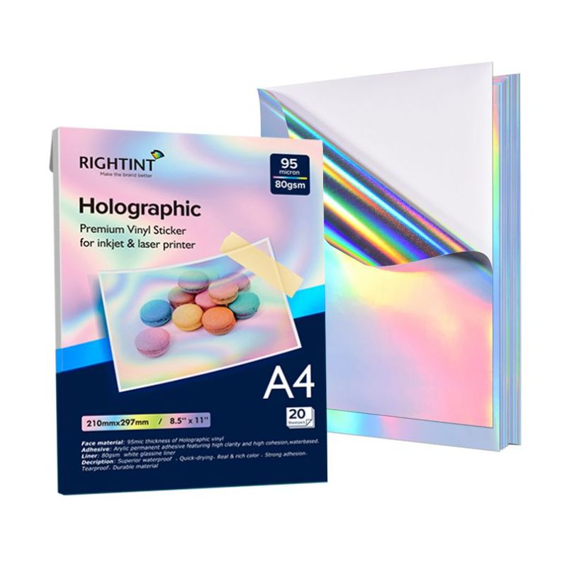 Rightint Carton A4, OEM Self Adhesive Vinyl Labels Holographic Sticker