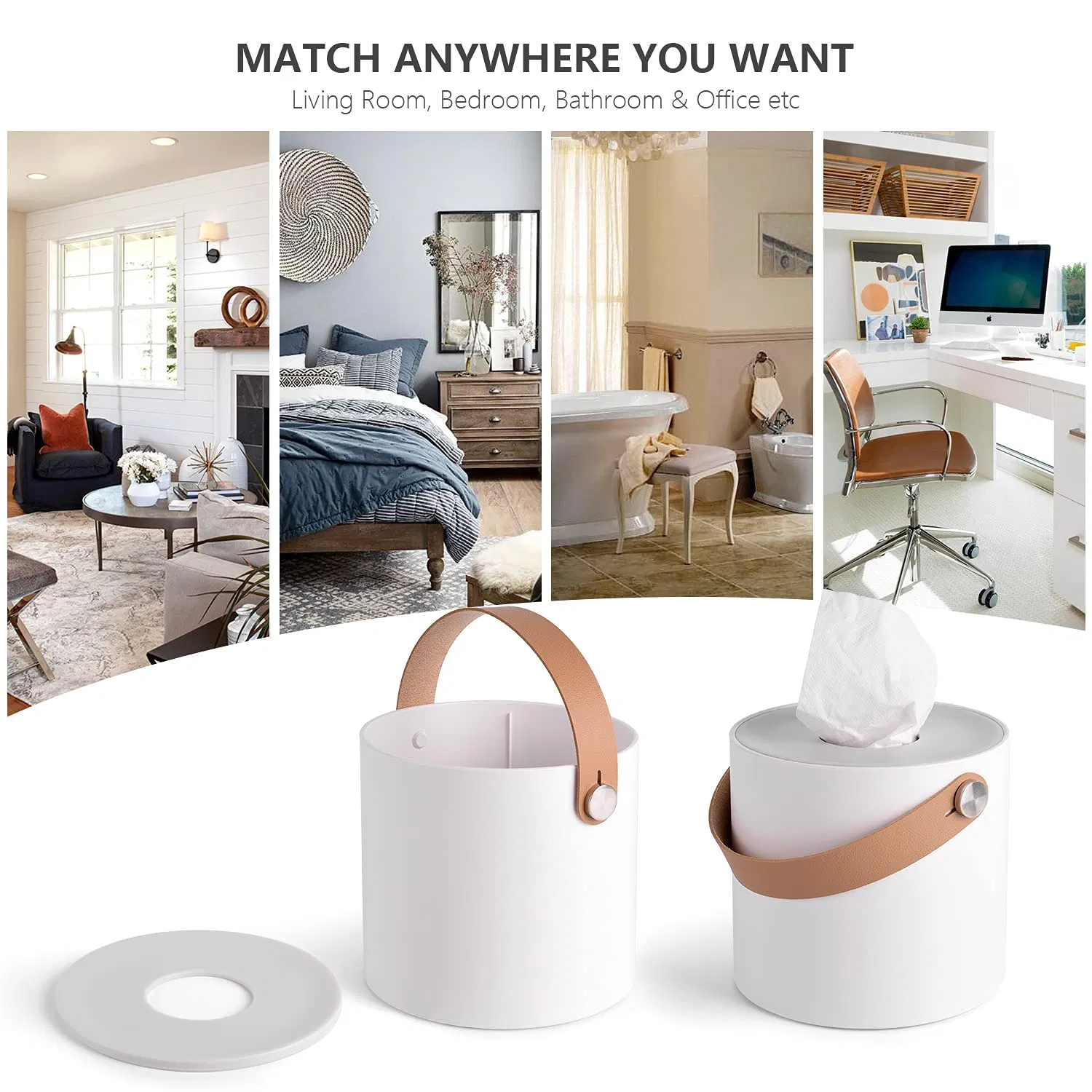 Round Holder Plastic Dispenser Cover Napkin Organizer Leather Handles Tissue Box