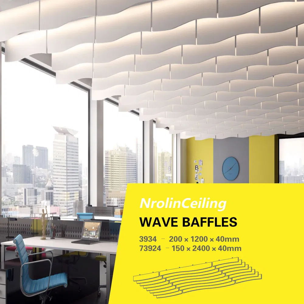 Sound Baffles Fiberglass Wool Suspended Acoustic Wave Ceiling
