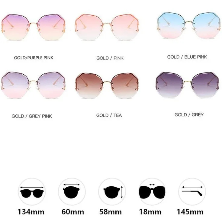 Stylish Brown Gradient Women's Sunglasses, Ocean Pattern Cut Lenses, Metal Curved Temples, UV400 High-End and Exquisite Women's Sunglasses.