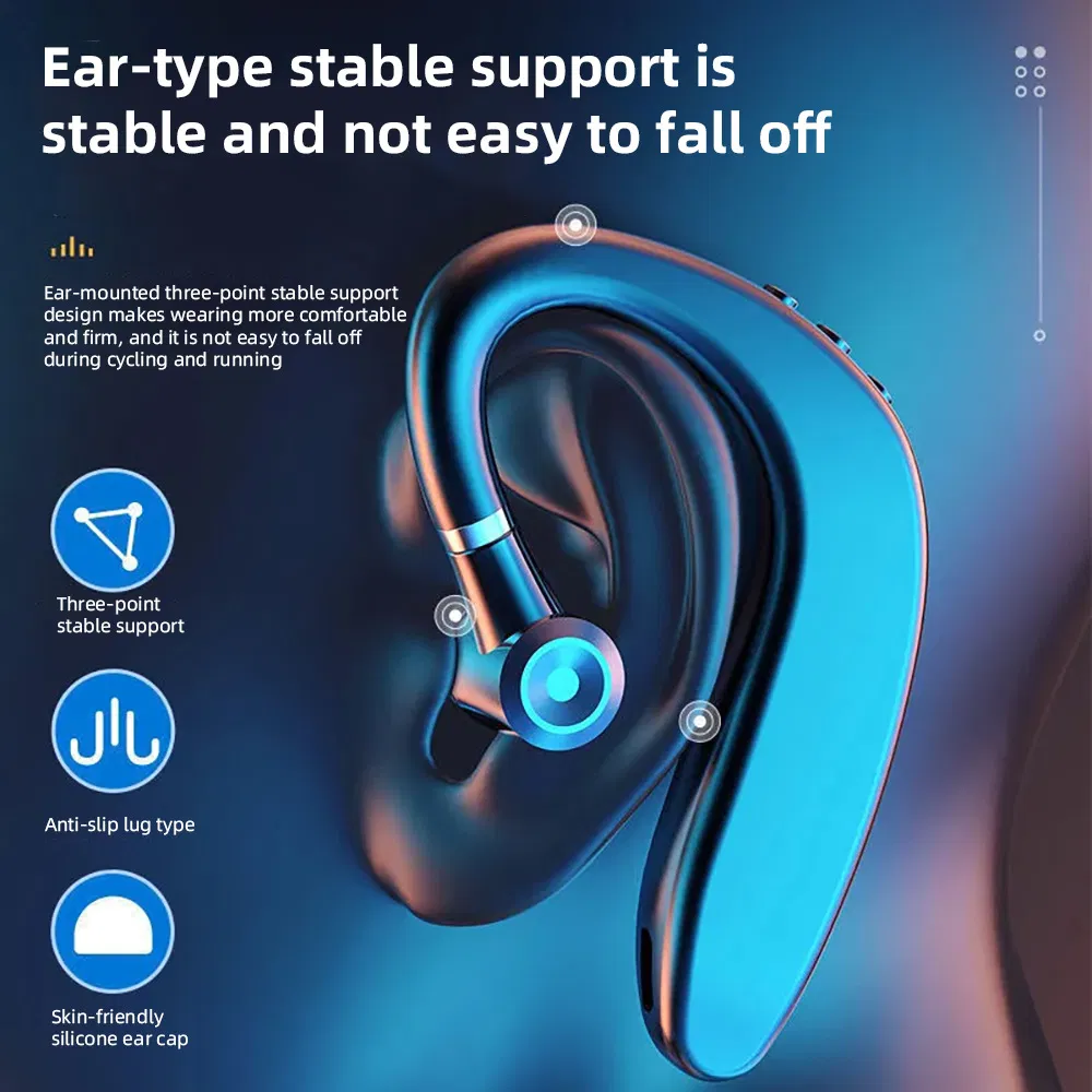 180 Degrees Rotate Wireless Bluetooth 5.2 Single Ear Hanging Lightweight Headset Fast Charging Noise Reduction Earphone