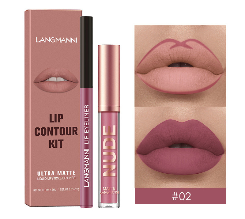 Not Easy to Stick Cup Matte 2 Sets Lip Gloss Lip Pencil