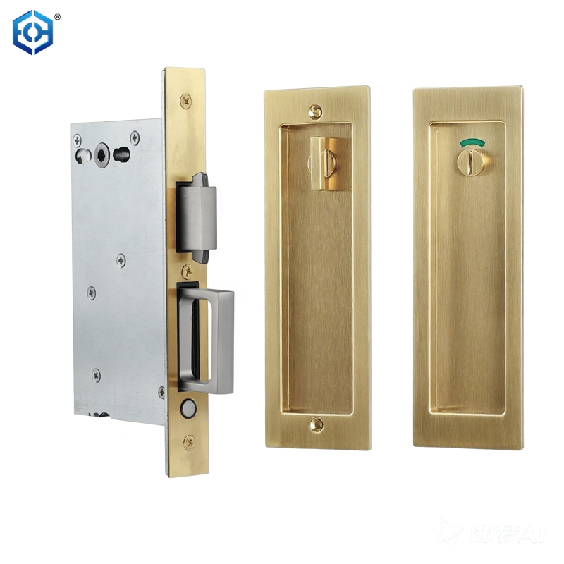Golden Zinc Alloy Sliding Pocket Door Lock with Indicator for Bathroom Door