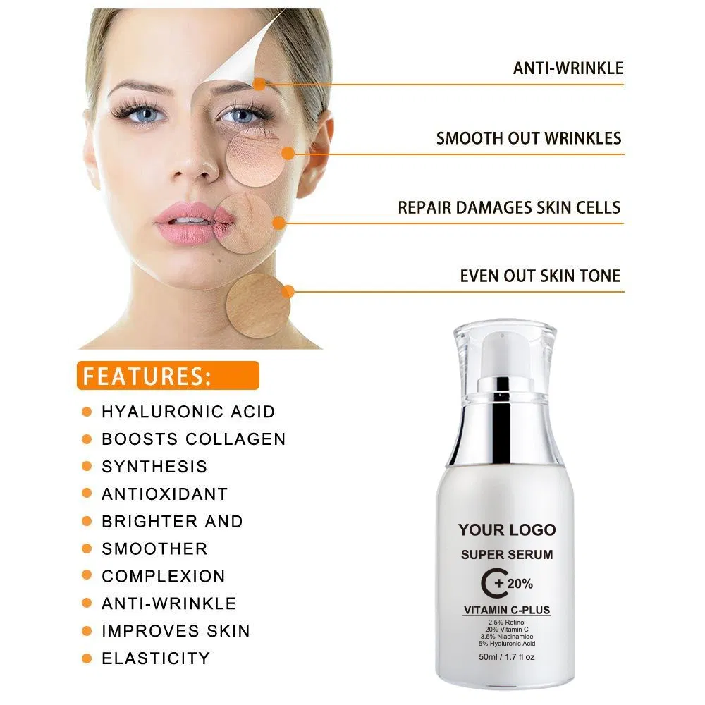 Private Label 50ml Organic Moisturizing Dark Spot Serum Skin Face Whitening Anti Wrinkle Vitamin C Serum
