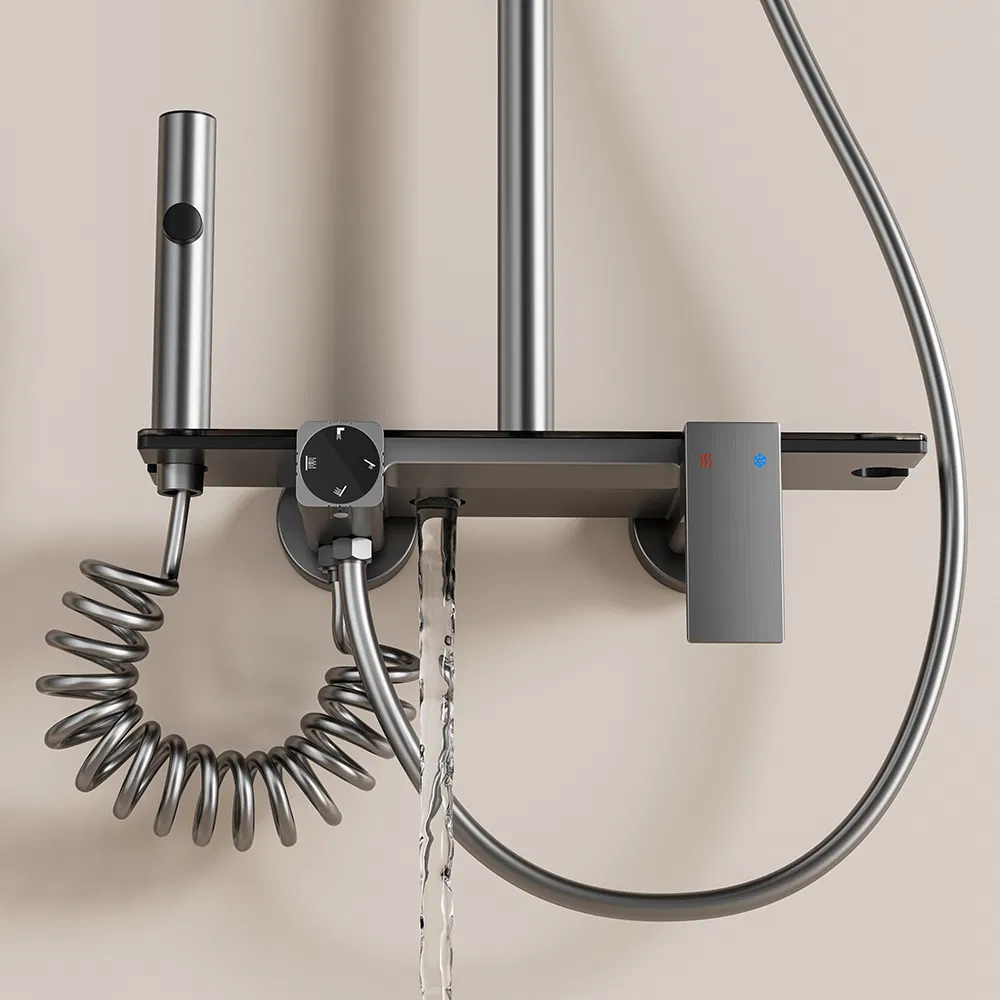 Aluminum Shower Set, Digital Display Light and 4-Function Rainfal