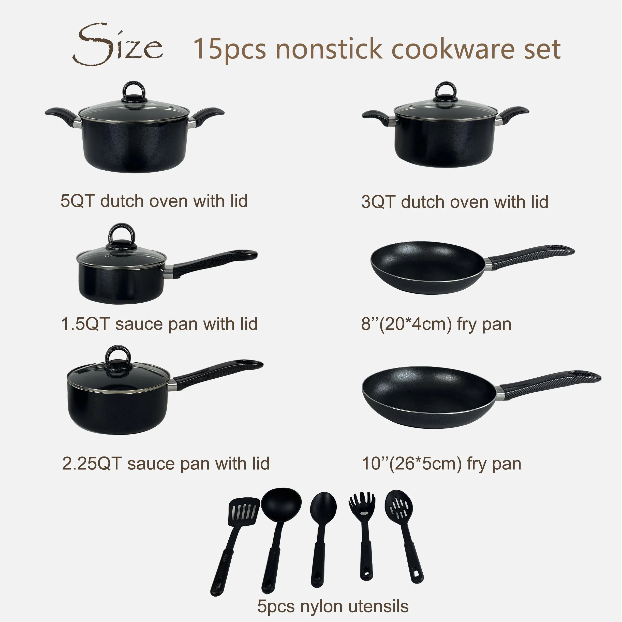 China Factory Price Aluminum Non-Stick Rachael Ray Cookware Set with 5PCS Nylon Kitchenware