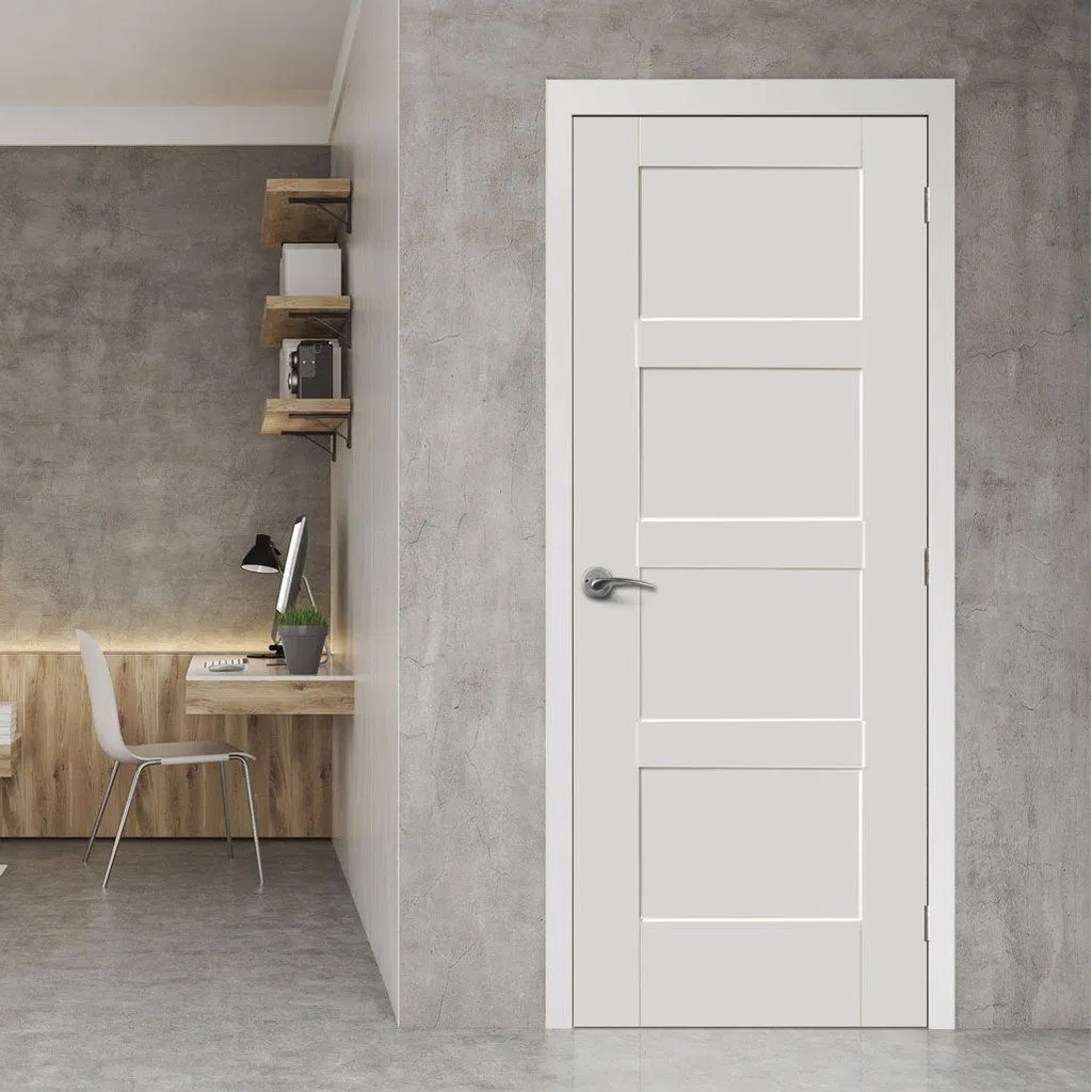 White Shaker Style Panel MDF Prehung Modern Design Interior Wooden Bedroom Doors with Hardware