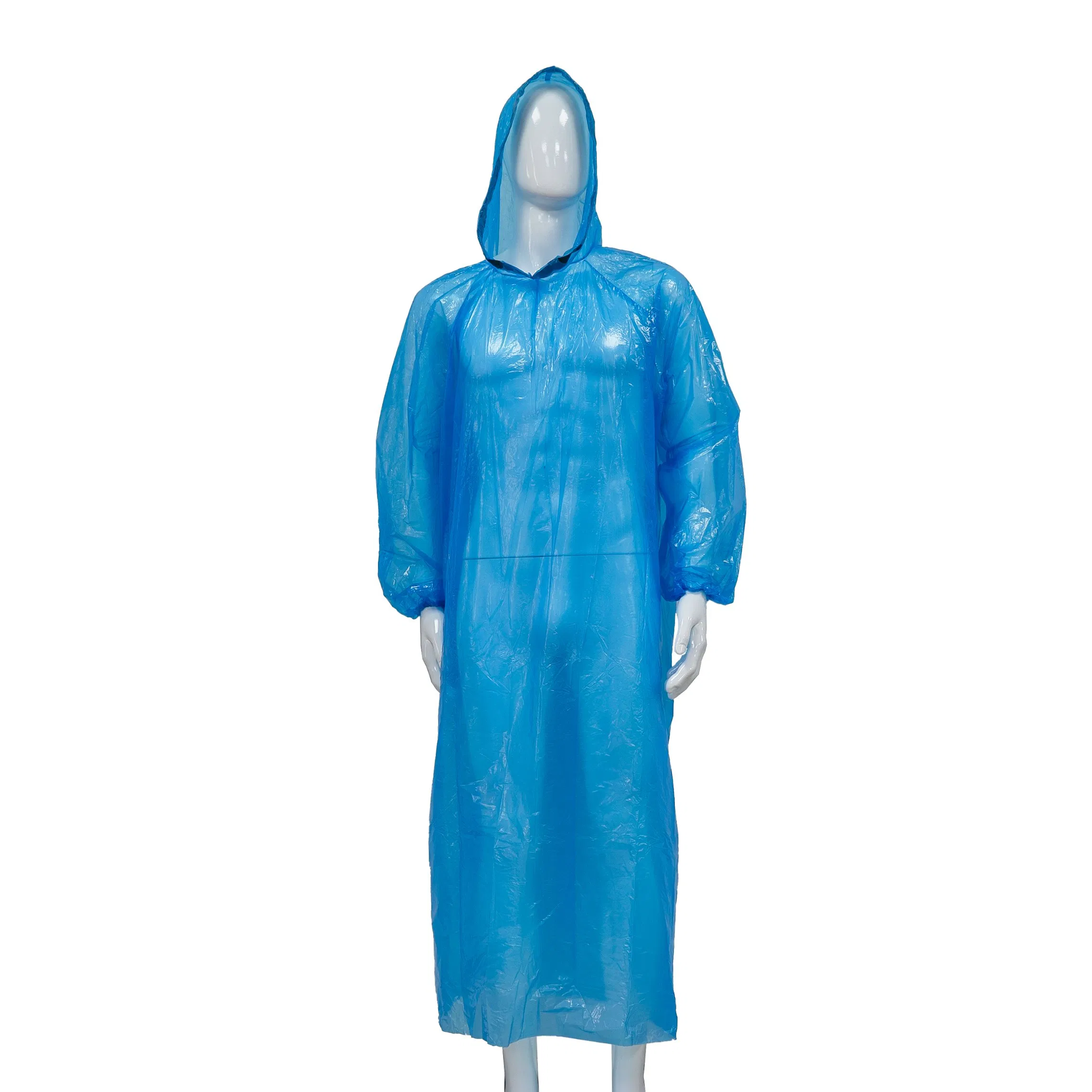 CE/ISO Walking/Camping/Traveling Disposable Plastic Raincoat with Elasticated Hood