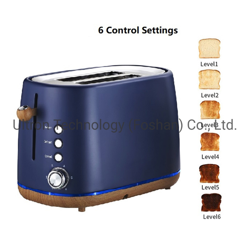 High Quality 2 Slice Wide Slot Metal Pop-up Toaster with 6 Browning Settings, Midnight Blue
