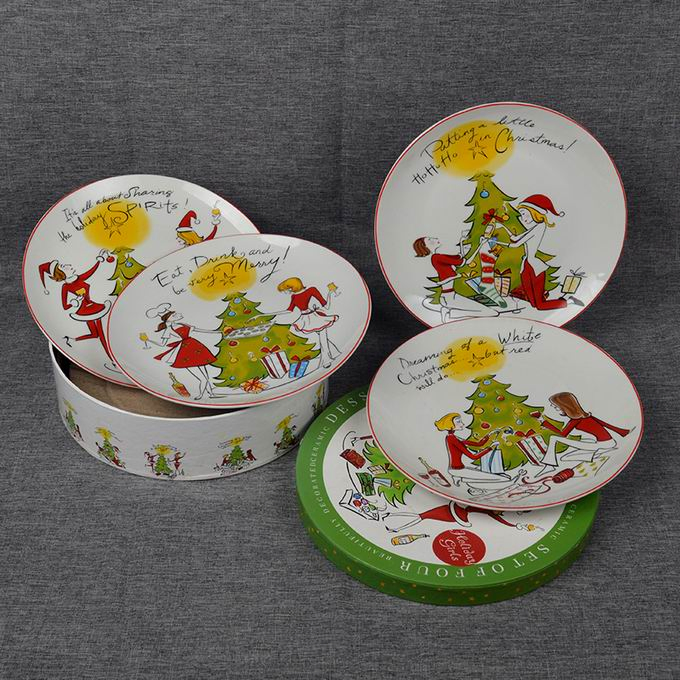 8"7.5"Christmas Full Gift Display Dinner Meat Coup Flat Plate Porcelainware Ceramic Tableware