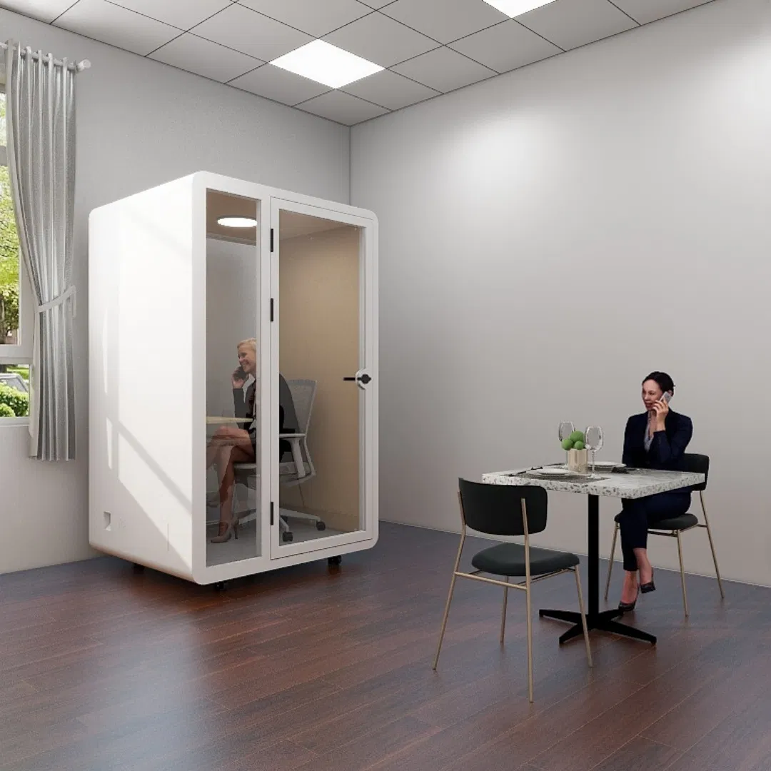 a Telephone Booth and Soundproof Booth Beside The Office Pod for The Focused Work Pod