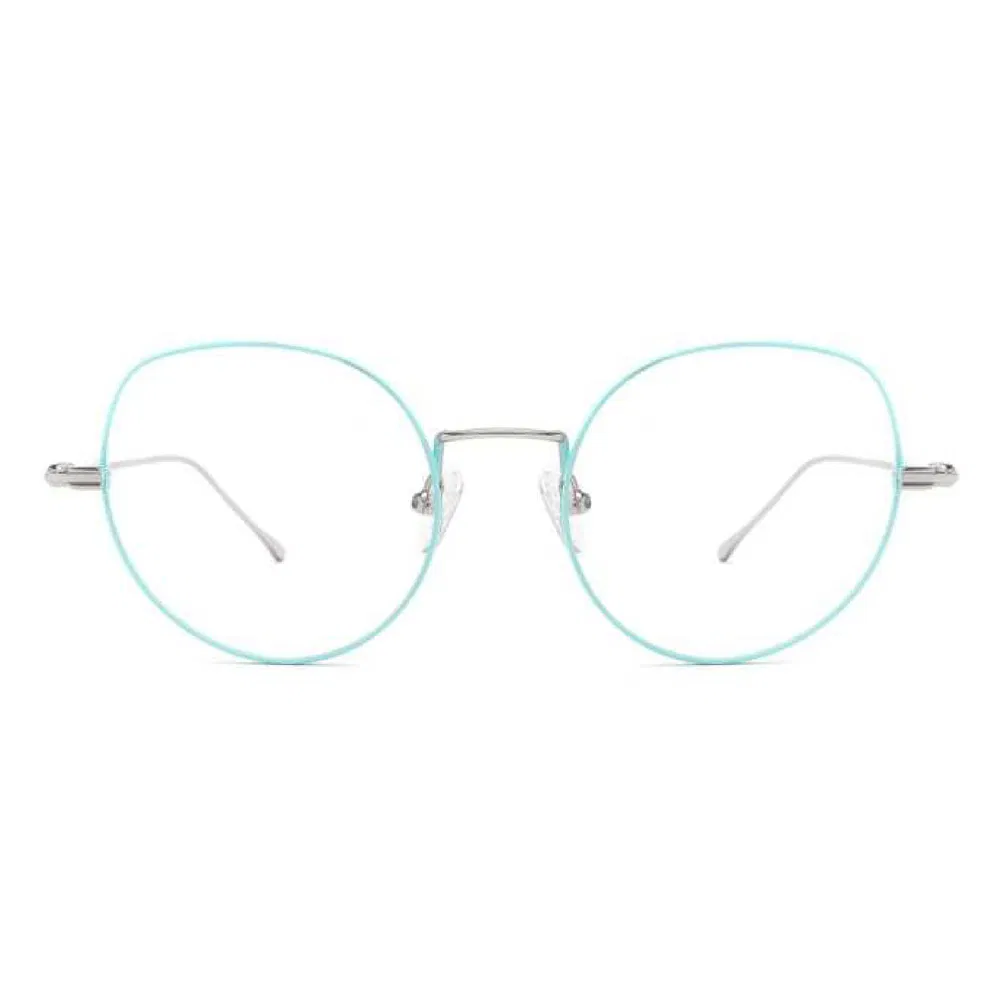 Vm-5503 Round Frame Sunglasses with Light Blue Acetate and Silver Metal Accents