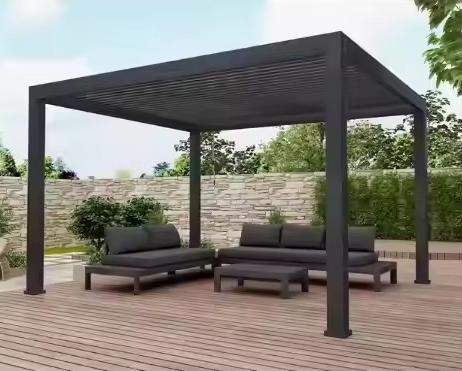 Outdoor Pergola Motorized Awning Louvered Roof Waterproof Sunshading System Aluminum Pergola
